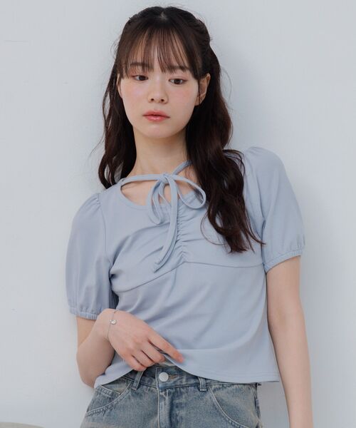 ems excite(エムズエキサイト)の「ホルターパフ袖カットソー(Tシャツ/カットソー・レディース・チャコールグレー/ブルー/ブラック系その他4/ホワイト系その他・FREE)」の21枚目の写真