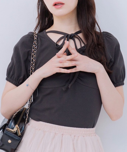 ems excite(エムズエキサイト)の「ホルターパフ袖カットソー(Tシャツ/カットソー・レディース・チャコールグレー/ブルー/ブラック系その他4/ホワイト系その他・FREE)」の3枚目の写真