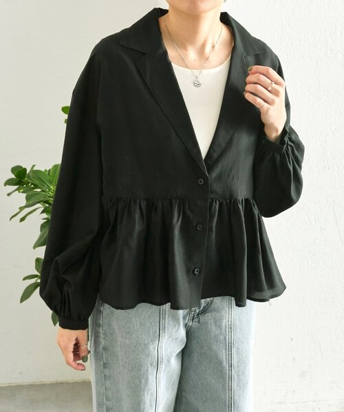 ear PAPILLONNER(イアパピヨネ)の「フリルシャツジャケット【SUM1 STYLE】(シャツ/ブラウス・レディース・ベージュ/ブラック・FREE)」の18枚目の写真
