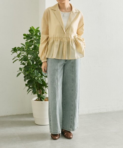 ear PAPILLONNER(イアパピヨネ)の「フリルシャツジャケット【SUM1 STYLE】(シャツ/ブラウス・レディース・ベージュ/ブラック・FREE)」の6枚目の写真
