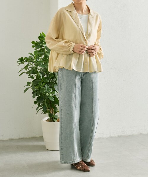 ear PAPILLONNER(イアパピヨネ)の「フリルシャツジャケット【SUM1 STYLE】(シャツ/ブラウス・レディース・ベージュ/ブラック・FREE)」の7枚目の写真