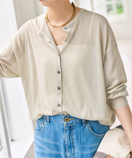 Spick & Span(スピックアンドスパン)の「ウォッシャブルシアークルーカーディガン(カーディガン/ボレロ・レディース・チャコールグレー/サックスブルー/ベージュ・FREE)」の4枚目の写真