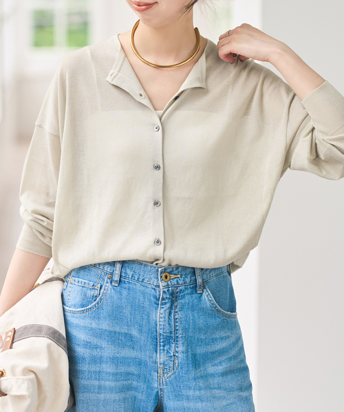 Spick & Span(スピックアンドスパン)の「ウォッシャブルシアークルーカーディガン(カーディガン/ボレロ・レディース・チャコールグレー/サックスブルー/ベージュ・FREE)」の5枚目の写真