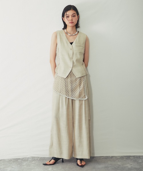 SMILE ORCHID(スマイルオーキッド)の「ジレ&ワイドパンツ&レーススカート3点セット(つなぎ/オールインワン・レディース・ナチュラル・S/M/L)」の10枚目の写真