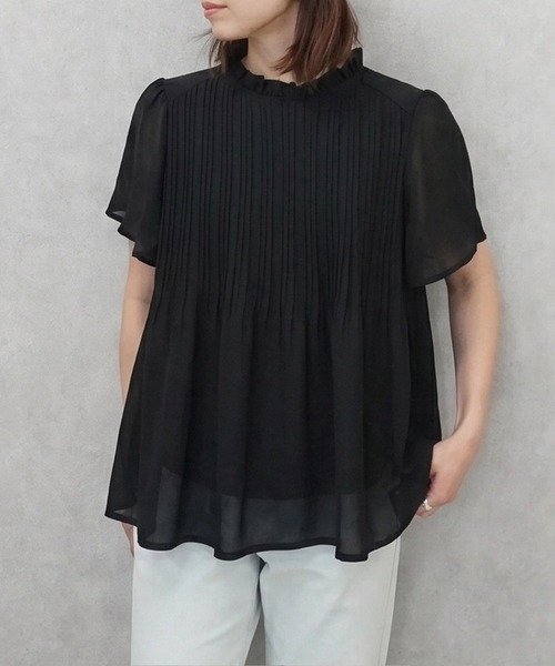 SELECT LEVERY(セレクトリベリー)の「フリルネックプリーツブラウス(シャツ/ブラウス・レディース・オフホワイト/ブラック・FREE)」の3枚目の写真
