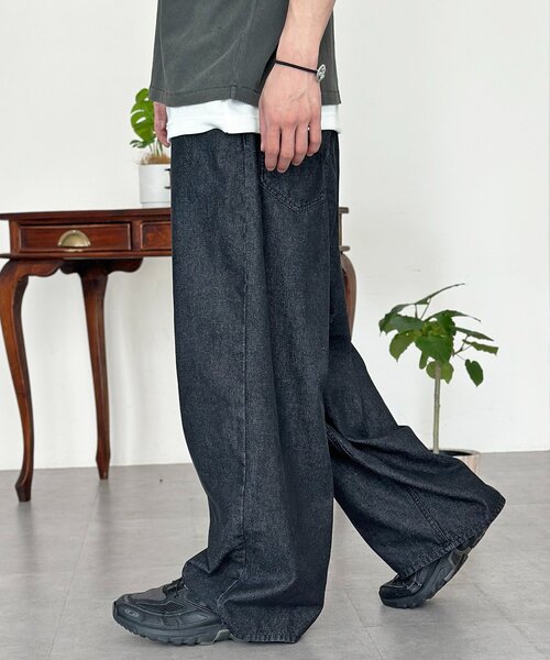 CPCM(シーピーシーエム)の「綿レーヨンバギーデニム(デニムパンツ・メンズ・サックスブルー/ブラック・MEDIUM/LARGE)」の4枚目の写真