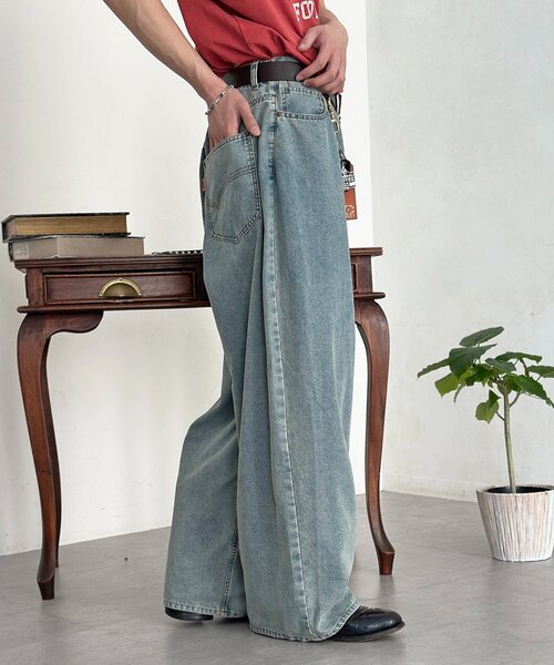 CPCM(シーピーシーエム)の「綿レーヨンバギーデニム(デニムパンツ・メンズ・サックスブルー/ブラック・MEDIUM/LARGE)」の11枚目の写真