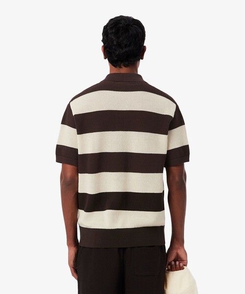 LACOSTE(ラコステ)の「ボーダーメッシュニットスキッパーポロシャツ(ポロシャツ・メンズ・ホワイト×ブラック・4/3)」の6枚目の写真
