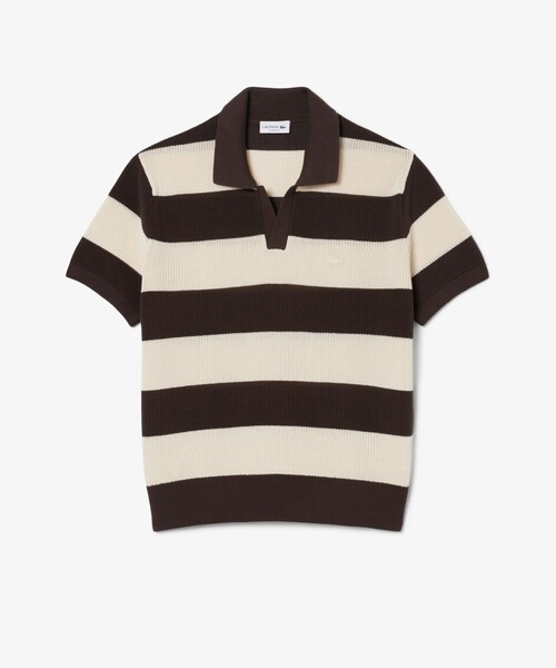 LACOSTE(ラコステ)の「ボーダーメッシュニットスキッパーポロシャツ(ポロシャツ・メンズ・ホワイト×ブラック・4/3)」の5枚目の写真