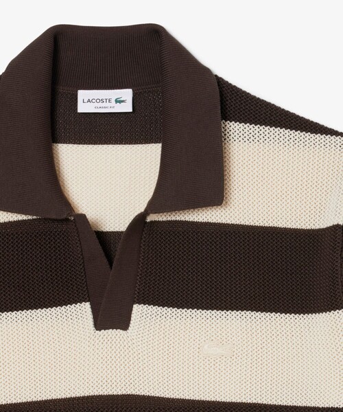 LACOSTE(ラコステ)の「ボーダーメッシュニットスキッパーポロシャツ(ポロシャツ・メンズ・ホワイト×ブラック・4/3)」の4枚目の写真