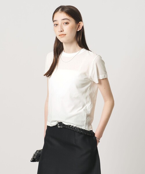 ATON（エイトン）の「＜ATON＞ツイスト ヘム Tシャツ（Tシャツ/カットソー・レディース・ホワイト/ライトピンク/ベージュ・02(38)）」の2枚目の写真