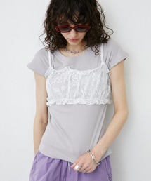 Lace Bustier Layered French sleeve Tee/【レースビスチェ付き】 レイヤードフレンチスリーブカットソー