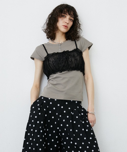 uyu.（ウユ）の「Lace Bustier Layered French sleeve Tee/【レースビスチェ付き】 レイヤードフレンチスリーブカットソー（Tシャツ/カットソー・レディース・ホワイト/ブラック・FREE）」の15枚目の写真