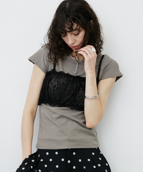 uyu.（ウユ）の「Lace Bustier Layered French sleeve Tee/【レースビスチェ付き】 レイヤードフレンチスリーブカットソー（Tシャツ/カットソー・レディース・ホワイト/ブラック・FREE）」の18枚目の写真