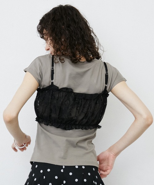 uyu.（ウユ）の「Lace Bustier Layered French sleeve Tee/【レースビスチェ付き】 レイヤードフレンチスリーブカットソー（Tシャツ/カットソー・レディース・ホワイト/ブラック・FREE）」の21枚目の写真