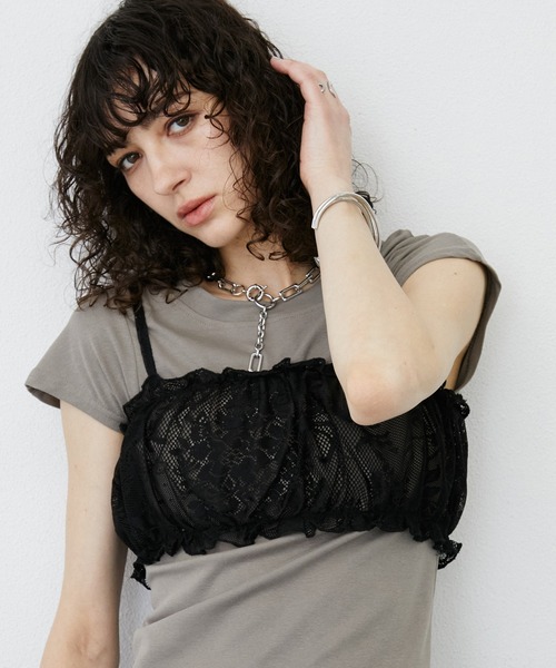uyu.（ウユ）の「Lace Bustier Layered French sleeve Tee/【レースビスチェ付き】 レイヤードフレンチスリーブカットソー（Tシャツ/カットソー・レディース・ホワイト/ブラック・FREE）」の22枚目の写真