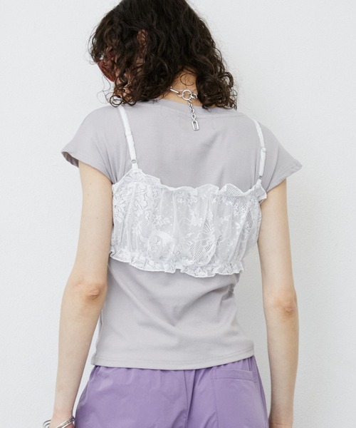 uyu.（ウユ）の「Lace Bustier Layered French sleeve Tee/【レースビスチェ付き】 レイヤードフレンチスリーブカットソー（Tシャツ/カットソー・レディース・ホワイト/ブラック・FREE）」の9枚目の写真
