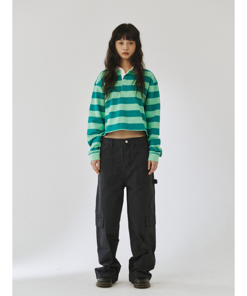 PLZPROJECT（プリーズプロジェクト）の「CROP RUGBY T- SHIRT, GREEN（ポロシャツ・レディース・その他・FREE）」の2枚目の写真