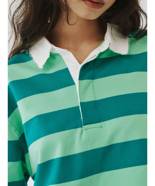PLZPROJECT（プリーズプロジェクト）の「CROP RUGBY T- SHIRT, GREEN（ポロシャツ・レディース・その他・FREE）」の4枚目の写真