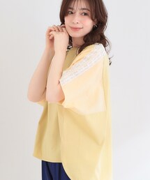 【洗濯機可/体型カバー】インせず着られる 肩レース切り替えポンチョ風トップス