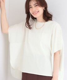 【洗濯機可/体型カバー】インせず着られる 肩レース切り替えポンチョ風トップス