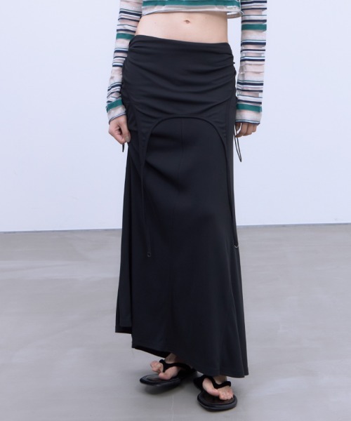 THINGS THAT MATTER(シングス ザット マター)の「TWO WAY GATHERED DRESS & SKIRT / ツー ウェイ ギャザード ドレス アンド スカート(スカート・レディース・ブラウン/ブラック・FREE)」の5枚目の写真