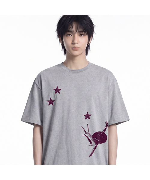 GRAVER（グレーバー）の「[ユニセックス]スター スネイル_半袖Tシャツ_4カラー（Tシャツ/カットソー・レディース・ライトグレー/ベージュ/ブラック/ホワイト・SMALL/MEDIUM/LARGE）」の3枚目の写真