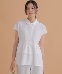 ツイルジャージーフリル ポロ襟カットソー