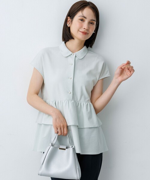 組曲 S(クミキョク チイサイサイズ)の「ツイルジャージーフリル ポロ襟カットソー(Tシャツ/カットソー・レディース・ホワイト系/サックスブルー系/ブラック系・S2)」の11枚目の写真