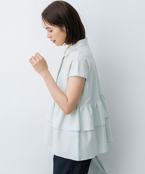 組曲 S(クミキョク チイサイサイズ)の「ツイルジャージーフリル ポロ襟カットソー(Tシャツ/カットソー・レディース・ホワイト系/サックスブルー系/ブラック系・S2)」の12枚目の写真