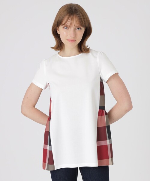 BLUE LABEL CRESTBRIDGE(ブルーレーベルクレストブリッジ)の「【一部店舗限定】ハイゲージポンチティアードトップス(Tシャツ/カットソー・レディース・ブラック/オフホワイト・40/38)」の1枚目の写真