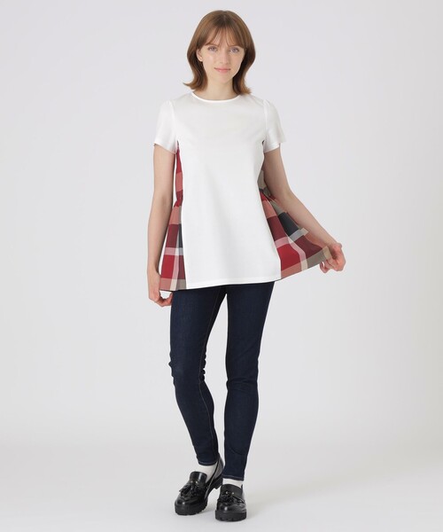 BLUE LABEL CRESTBRIDGE(ブルーレーベルクレストブリッジ)の「【一部店舗限定】ハイゲージポンチティアードトップス(Tシャツ/カットソー・レディース・ブラック/オフホワイト・40/38)」の3枚目の写真