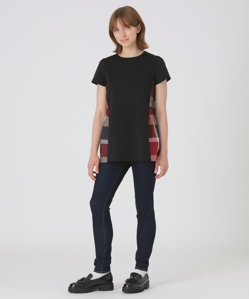 BLUE LABEL CRESTBRIDGE(ブルーレーベルクレストブリッジ)の「【一部店舗限定】ハイゲージポンチティアードトップス(Tシャツ/カットソー・レディース・ブラック/オフホワイト・40/38)」の9枚目の写真