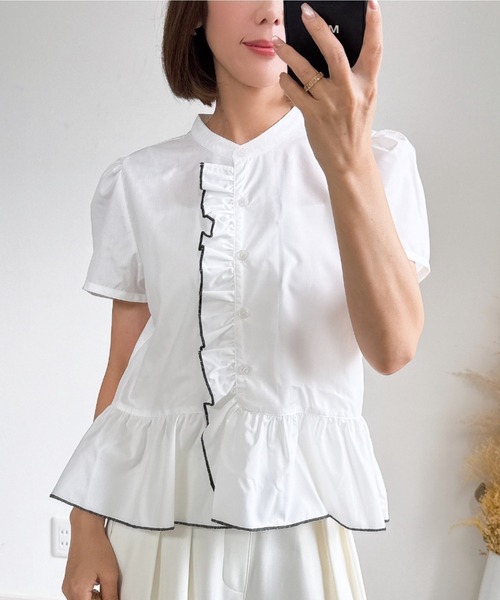 &. NOSTALGIA（アンドドットノスタルジア）の「【ZOZO限定】メロー配色フリルブラウス（シャツ/ブラウス・レディース・ピンク/ホワイト・M）」の2枚目の写真