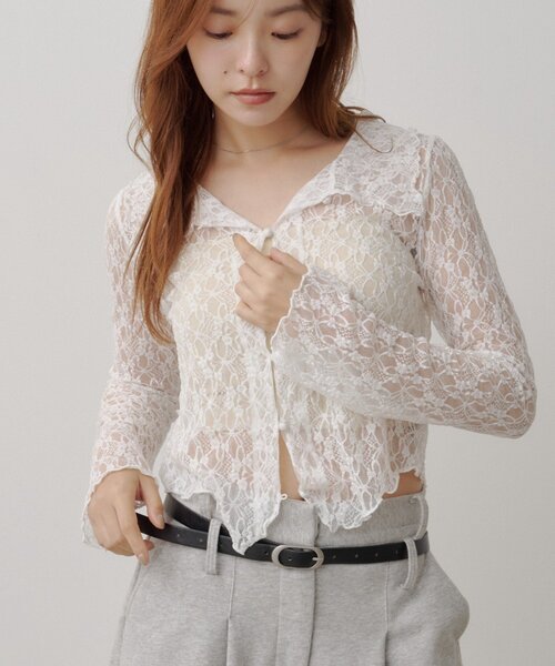 Kastane(カスタネ)の「【WEB限定】衿付きレースプルオーバー(Tシャツ/カットソー・レディース・アイボリー/ブラック/ホワイト・FREE)」の21枚目の写真