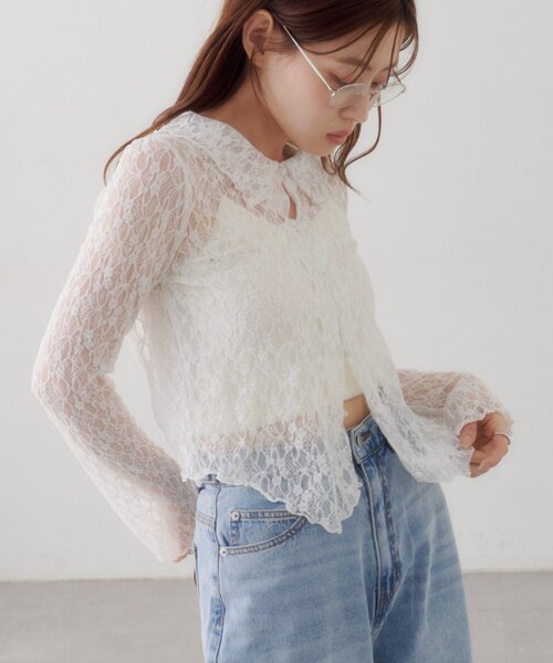Kastane(カスタネ)の「【WEB限定】衿付きレースプルオーバー(Tシャツ/カットソー・レディース・アイボリー/ブラック/ホワイト・FREE)」の14枚目の写真
