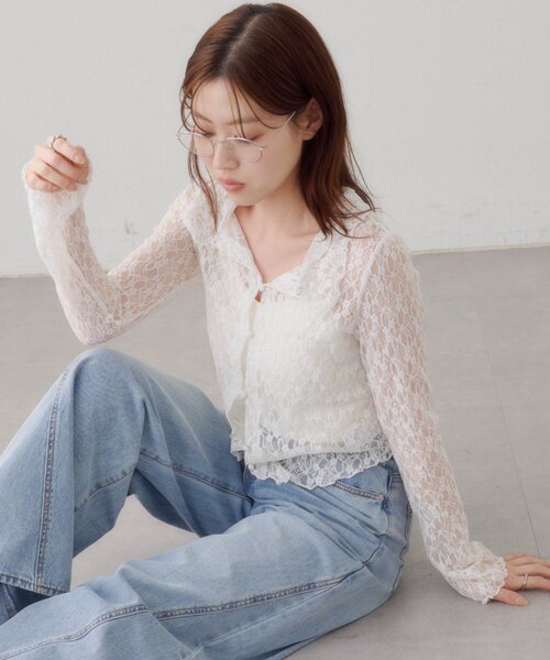 Kastane(カスタネ)の「【WEB限定】衿付きレースプルオーバー(Tシャツ/カットソー・レディース・アイボリー/ブラック/ホワイト・FREE)」の8枚目の写真