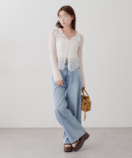 Kastane(カスタネ)の「【WEB限定】衿付きレースプルオーバー(Tシャツ/カットソー・レディース・アイボリー/ブラック/ホワイト・FREE)」の5枚目の写真