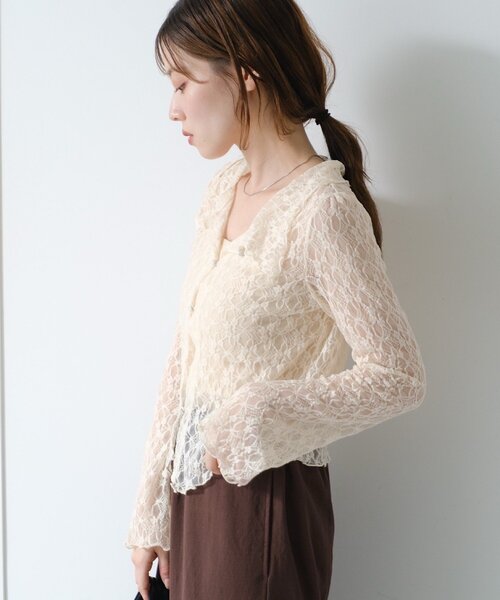 Kastane(カスタネ)の「【WEB限定】衿付きレースプルオーバー(Tシャツ/カットソー・レディース・アイボリー/ブラック/ホワイト・FREE)」の21枚目の写真