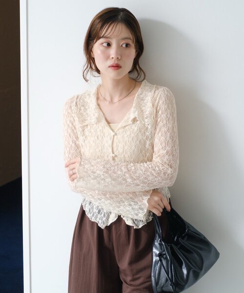 Kastane(カスタネ)の「【WEB限定】衿付きレースプルオーバー(Tシャツ/カットソー・レディース・アイボリー/ブラック/ホワイト・FREE)」の19枚目の写真