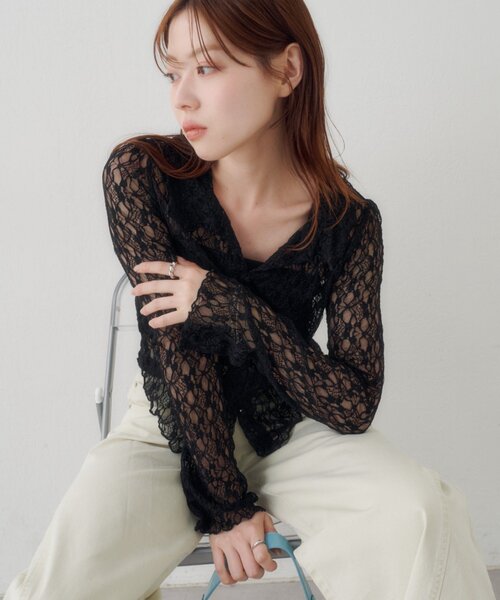 Kastane(カスタネ)の「【WEB限定】衿付きレースプルオーバー(Tシャツ/カットソー・レディース・アイボリー/ブラック/ホワイト・FREE)」の14枚目の写真