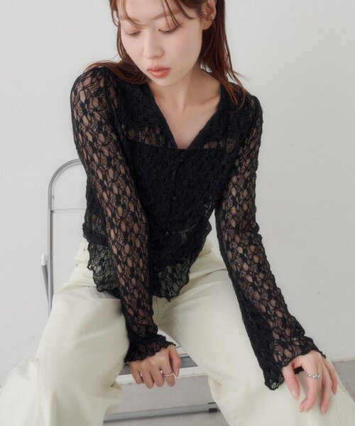 Kastane(カスタネ)の「【WEB限定】衿付きレースプルオーバー(Tシャツ/カットソー・レディース・アイボリー/ブラック/ホワイト・FREE)」の13枚目の写真