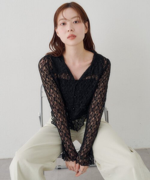 Kastane(カスタネ)の「【WEB限定】衿付きレースプルオーバー(Tシャツ/カットソー・レディース・アイボリー/ブラック/ホワイト・FREE)」の12枚目の写真