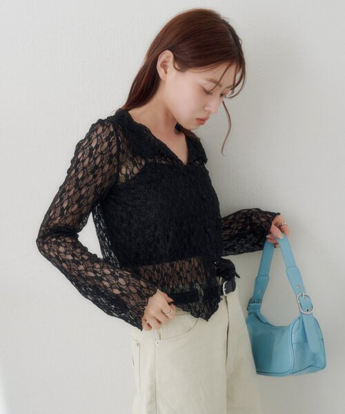 Kastane(カスタネ)の「【WEB限定】衿付きレースプルオーバー(Tシャツ/カットソー・レディース・アイボリー/ブラック/ホワイト・FREE)」の9枚目の写真