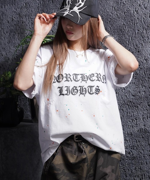1111clothing(ワンフォークロージング)の「スノー加工 ドリッピング Tシャツ / Snow-Print Dripping T-Shirt(Tシャツ/カットソー・メンズ・ホワイト/ブラック・M/S)」の2枚目の写真