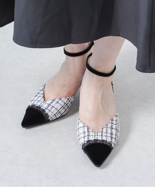 EVOL(イーボル)の「【ふかふか・クッション入り】ポインテッドレースセパレートストラップパンプス CB23868(パンプス・レディース・ブラック/ベージュ/ホワイト・23.5cm/23.0cm/22.5cm/22.0cm/25.0cm/24.5cm/24.0cm)」の1枚目の写真