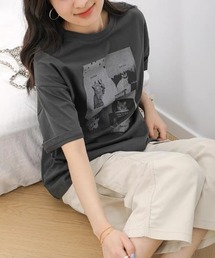 26SS/【綿100%】キャットフォトプリントオーバーサイズTシャツ