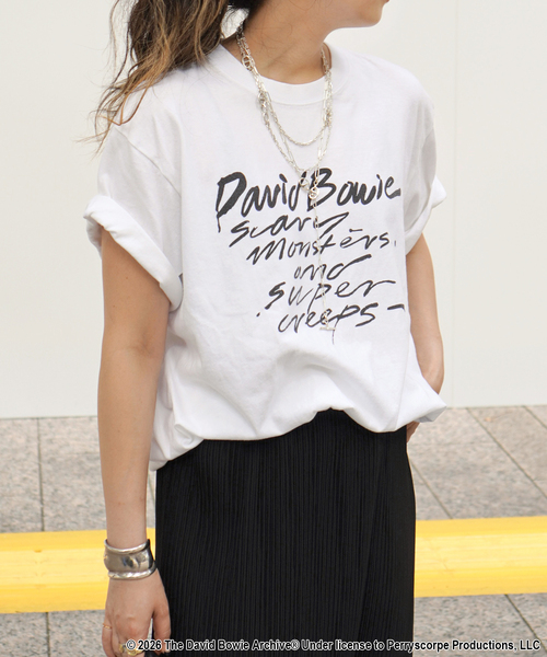 GOOD ROCK SPEED(グッドロックスピード)の「【GOOD ROCK SPEED/グッドロックスピード】DAVID BOWIE written T-sh(Tシャツ/カットソー・レディース・ホワイト・FREE)」の1枚目の写真