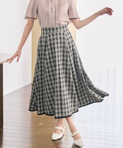 MISCH MASCH（ミッシュマッシュ）の「2026秋冬新作 裾パイピングチェックアソートフレアスカート（スカート・レディース・ブラウン/ブラック/ピンク・S/M）」の2枚目の写真