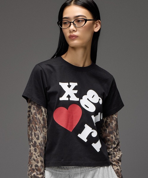 X-girl(エックスガール)の「LAYERED STYLE L/S COMPACT TEE(Tシャツ/カットソー・レディース・オフホワイト/ブラック・S/M)」の2枚目の写真